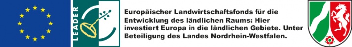 Logos LEADER, Europaflagge, NRW LEADER-Förderung
