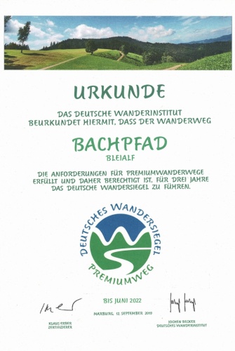 Urkunde Bachpfad 2019_Deutsches Wandersiegel