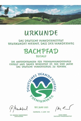 Urkunde Bachpfad 2022_Deutsches Wandersiegel