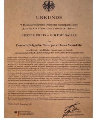 Urkunde Bundeswettbewerb Naturparke 2005