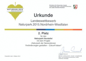 Urkunde Landeswettbewerb Naturpark.2015.Nordrhein-Westfalen