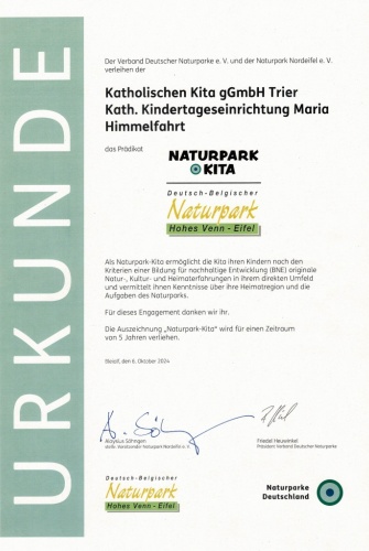 Urkunde NP-Kita Bleialf