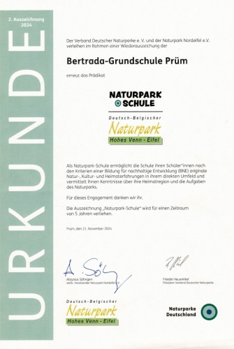 Urkunde NP-Schule Prüm 2