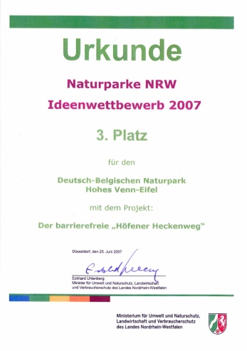 Urkunde "Naturpark-Ideenwettbewerb"